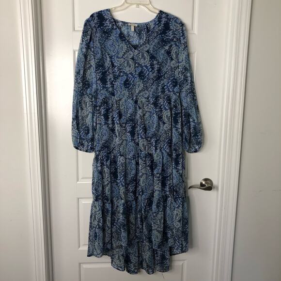 Joie NWT Wms Large Parisian Paisley Blue Printed Midi Dress Tiered Flowy - Picture 13 of 13